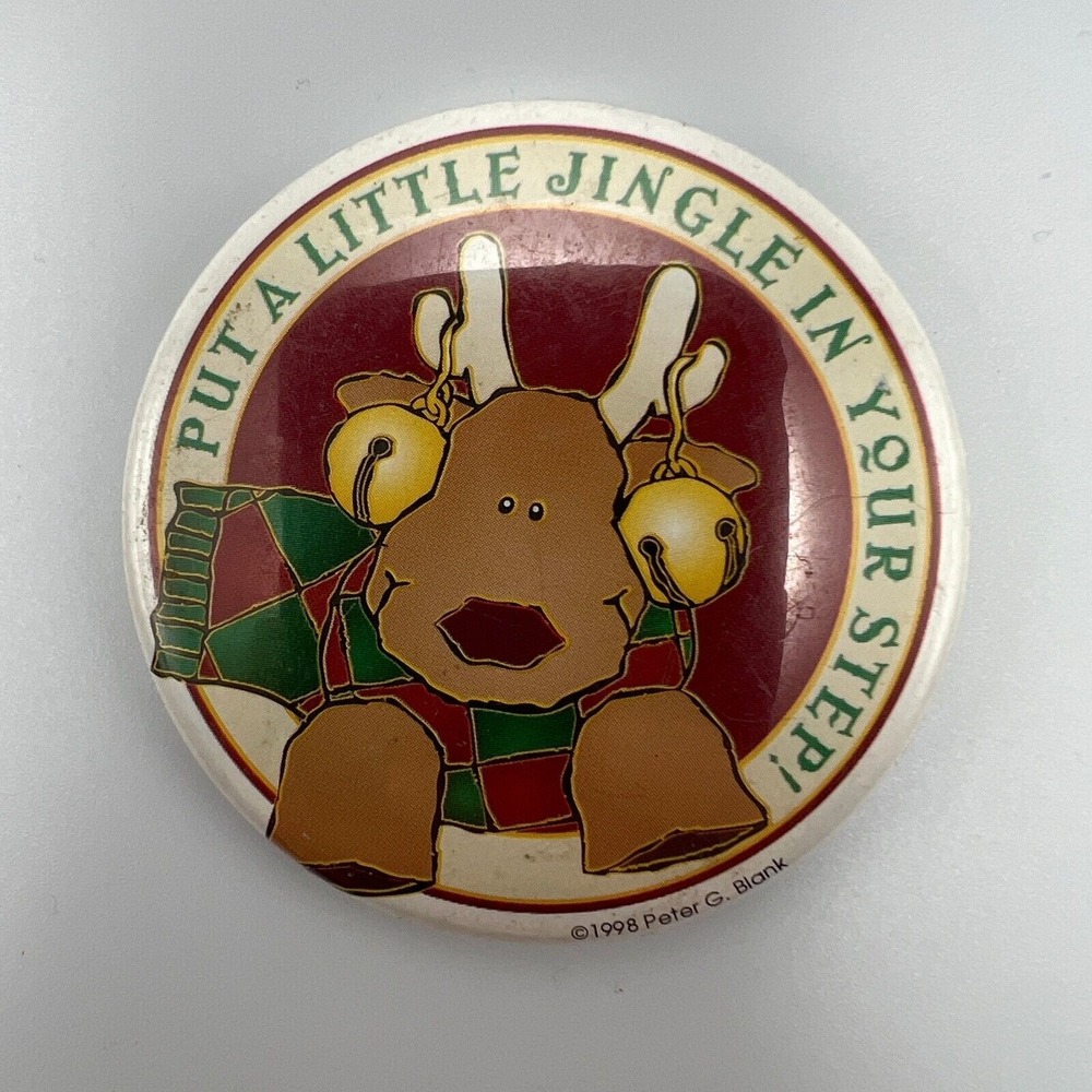 Vintage Reindeer Pin‎ Put a Little Jingle in Your Step Christmas Button